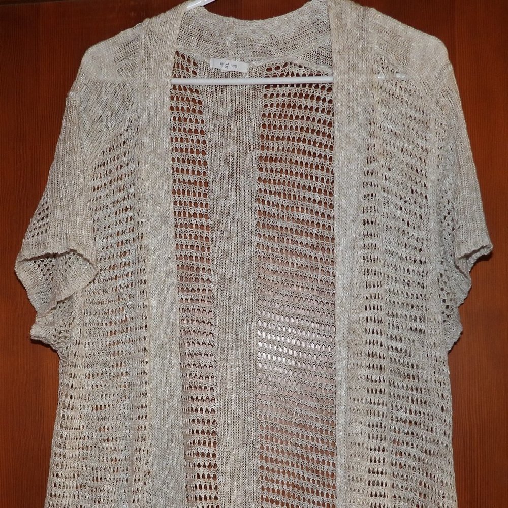 Maurices Open Knit Short Sleeve Cardigan Cream